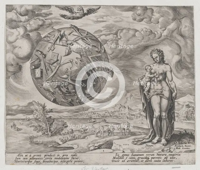 Man Born to Toil, from The Reward of Labour and Diligence, plate 1, 1572., 1572. Creator: Philip Galle.