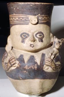 Man Carrying a Llama, Painted pottery vase, Chancay, Peru, 1000-1470