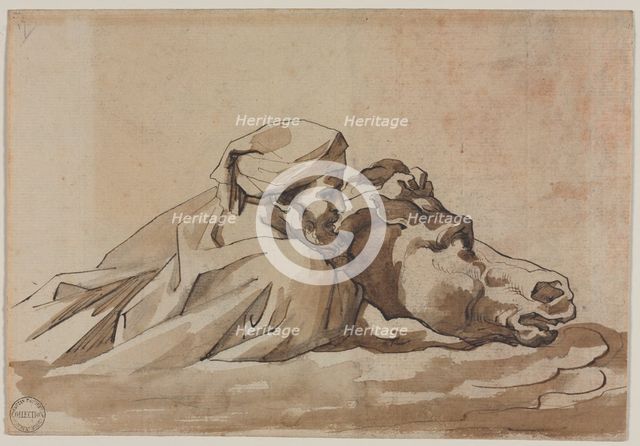 Man Clutching a Horse in Water, after Poussin's "Deluge" (recto), c. 1816. Creator: Théodore Géricault (French, 1791-1824).