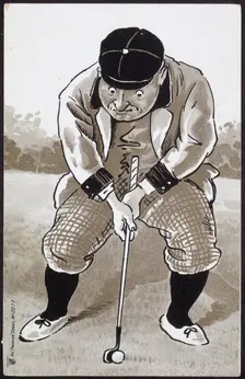 Man concentrating hard on golf putt, c1930s. Creator: Unknown