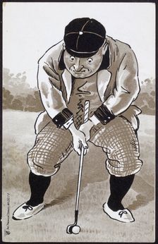 Man concentrating hard on golf putt, c1930s. Creator: Unknown