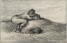 Man crouching on a Hillock, 1848-1850. Artist: Jean Francois Millet
