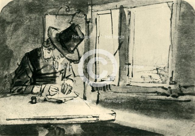 Man drawing at window, mid 17th century, (1943). Creator: Rembrandt Harmensz van Rijn.