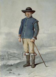 Man dressed in costume from Ingelstad, Småland, 1795-1857. Creator: Otto Wallgren