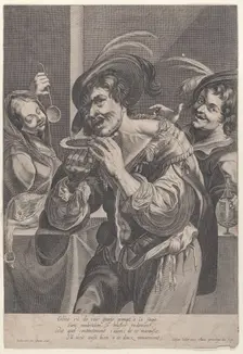 Man drinking soup while two people watch him, 1624-75. Creator: Pierre Daret