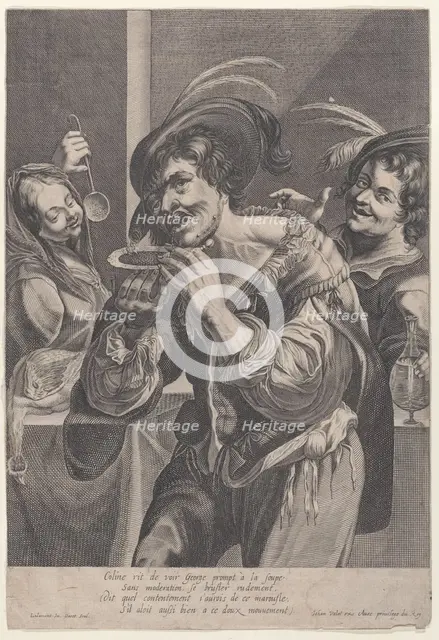 Man drinking soup while two people watch him, 1624-75. Creator: Pierre Daret.