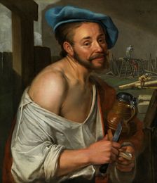 Man eating during house construction, First Half of 17th cen. Creator: Jacob Gerritsz Cuyp