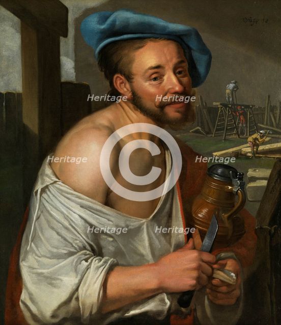 Man eating during house construction, First Half of 17th cen. Creator: Jacob Gerritsz Cuyp.