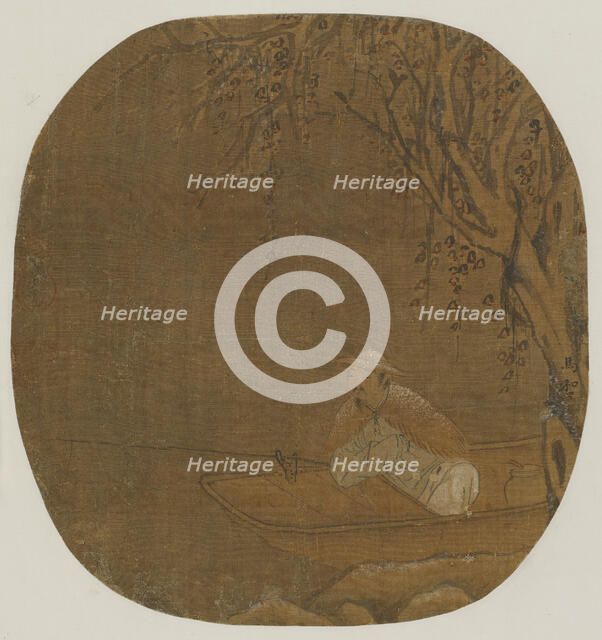 Man fishing from a boat under a tree, Possibly Ming dynasty, 1368-1644. Creator: Unknown.