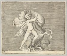 Man Grappling with Winged Horse, published ca. 1599-1622. Creator: Unknown