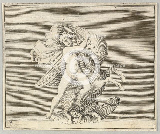 Man Grappling with Winged Horse, published ca. 1599-1622. Creator: Unknown.
