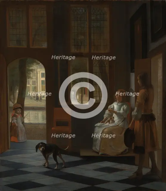 Man Handing a Letter to a Woman in the Entrance Hall of a House, 1670. Creator: Pieter de Hooch.