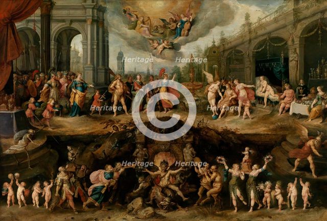 Man Having to Choose between the Virtues and Vices, 1635. Artist: Francken, Frans, the Younger (1581-1642)