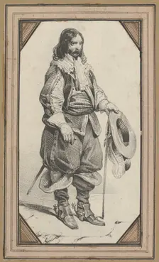 Man holding a cane and a hat, mid-19th century. Creator: Victor Adam