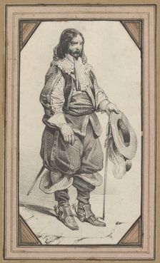 Man holding a cane and a hat, mid-19th century. Creator: Victor Adam