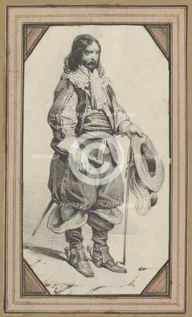 Man holding a cane and a hat, mid-19th century. Creator: Victor Adam.