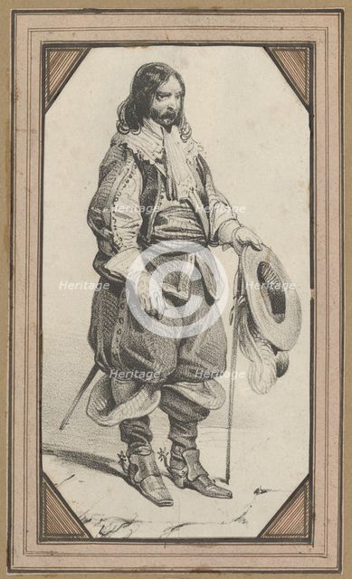 Man holding a cane and a hat, mid-19th century. Creator: Victor Adam.