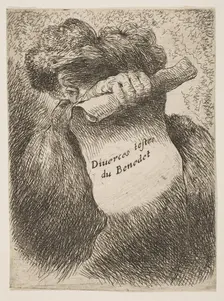 Man holding a scroll in front of his face, from the series of Small Heads in Ori..., ca. 1645-1650. Creator: Giovanni Benedetto Castiglione