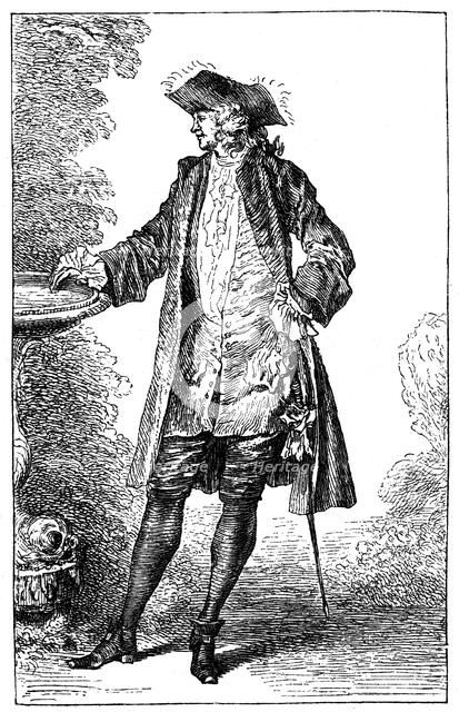 Man in 18th-century French costume, (1885).Artist: Jean-Antoine Watteau