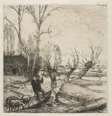 [Man in a Boat with Three Sheep]. Creator: Auguste Louis Lepère (French, 1849-1918)