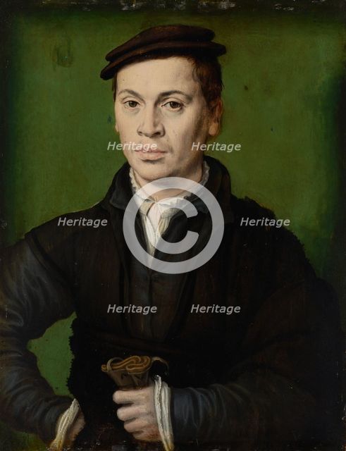 Man in a Black Beret Holding a Pair of Gloves, c1530. Creator: Corneille de Lyon (1500/10-1575).