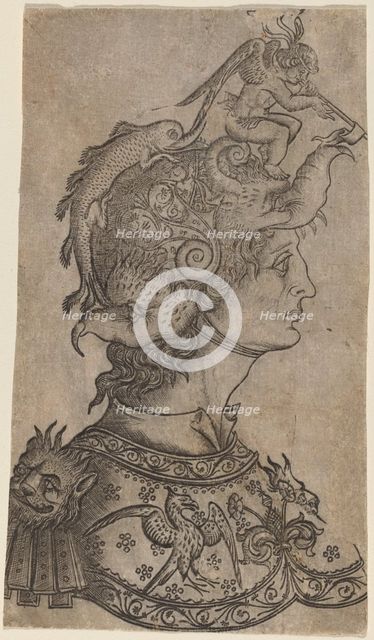 Man in a Fantastic Helmet, c. 1470/1480. Creator: Unknown.
