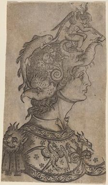 Man in a Fantastic Helmet, c. 1470/1480. Creator: Unknown