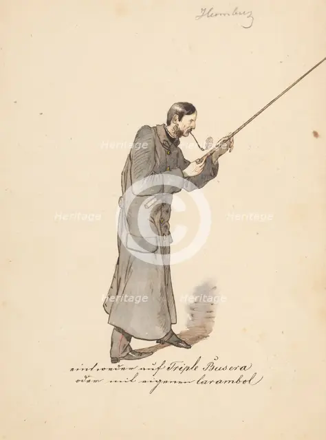 Man in a long military coat with a stick, 1850-1860. Creator: Friedrich Carl von Scheidlin.