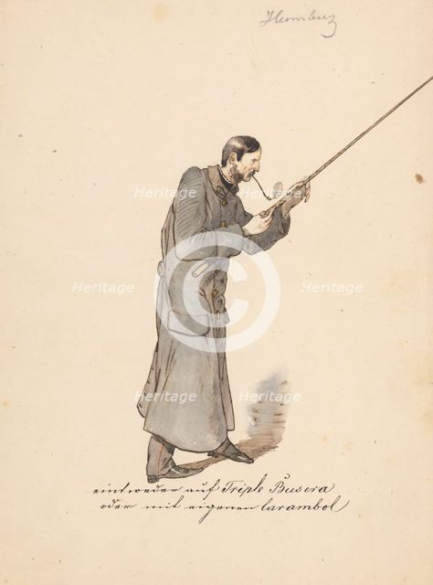 Man in a long military coat with a stick, 1850-1860. Creator: Friedrich Carl von Scheidlin.
