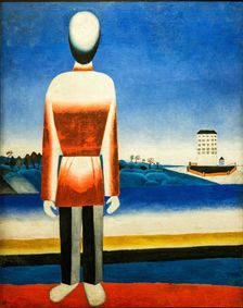 Man in a suprematist landscape, c1930-1931. Creator: Malevich, Kasimir Severinovich (1878-1935)