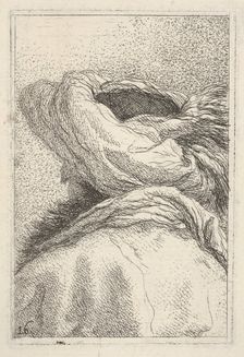 Man in a turban, depicted in bust length format from behind in three-quarters view, fr..., ca. 1770. Creator: Giovanni Battista Tiepolo