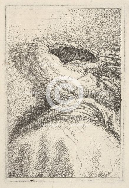 Man in a turban, depicted in bust length format from behind in three-quarters view, fr..., ca. 1770. Creator: Giovanni Battista Tiepolo.