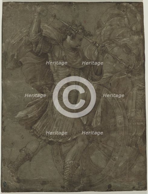 Man in Armor beside a Chariot, c. 1550. Creator: Francesco Salviati (Italian, 1510-1563), assistant of.