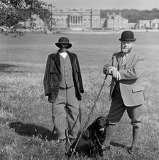 Man in breeches with a dog and a mannequin, Holkham Hall, Norfolk, 1978-1981. Artist: John Gay