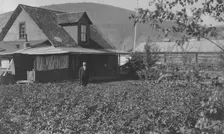 Man in frontyard of house, between c1900 and 1916. Creator: Unknown