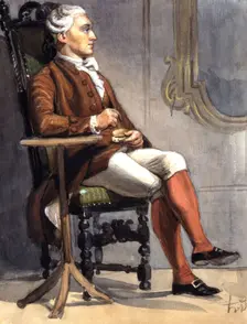 "Man in historical costume sitting in a chair." (c1850s). Creator: Fritz von Dardel