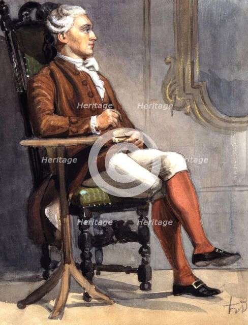 "Man in historical costume sitting in a chair." (c1850s). Creator: Fritz von Dardel.