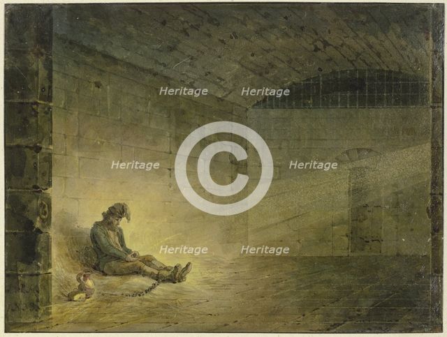 Man in prison cell, 1833. Creator: Johann Adam Ackermann.