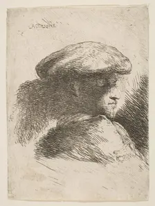 Man in profile facing right, wearing a fur hat, from series of Small Heads in Or..., ca. 1645-1650. Creator: Giovanni Benedetto Castiglione