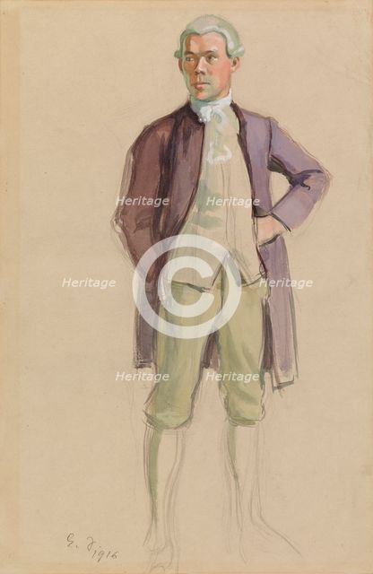 Man in Rococo Attire (F.E. Sillanpää), study for the mural Meeting of the Aurora Society, 1916. Creator: Eero Jarnefelt.