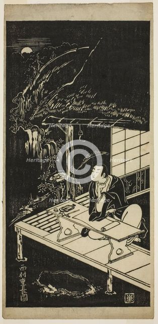 Man in Thatched Hut Viewing the Moon, c. 1740s. Creator: Nishimura Shigenaga.
