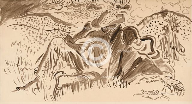 Man in the forest resting, c1935. Creator: Arnold Peter Weisz-Kubincan.