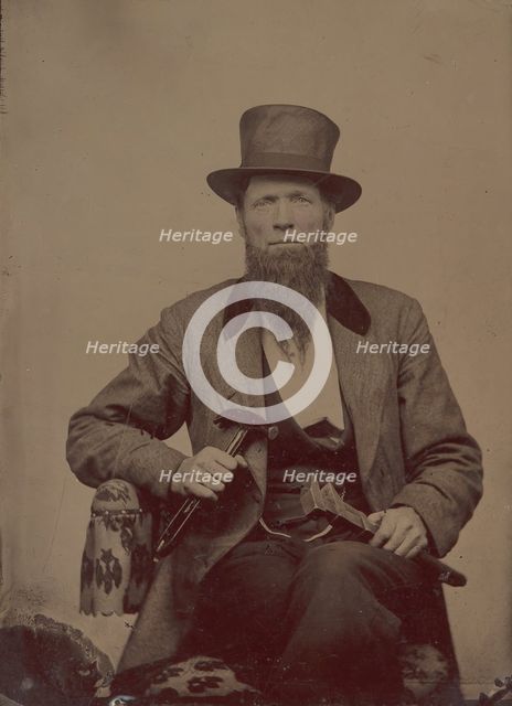 Man in Top Hat Holding a Hammer and Wrench, 1860s- early 70s. Creator: Unknown.