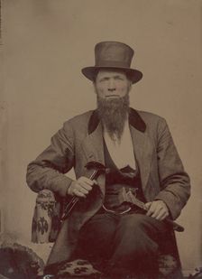 Man in Top Hat Holding a Hammer and Wrench, 1860s- early 70s. Creator: Unknown