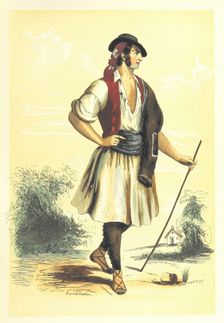 Man in traditional costume, 1848. Creators: Adolphe François Pannemaker, Estaquier