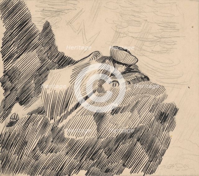 Man lying on a rock, 1925-1935. Creator: Arnold Peter Weisz-Kubincan.