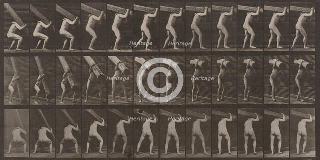 Man Lifting Beam: Plate 383, 1887. Creator: Eadweard J Muybridge.