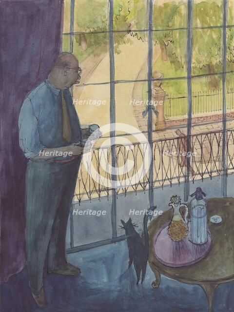 Man looking out of window, 1952. Creator: Shirley Markham.