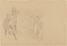 Man Pulling a Horse into a Stall, 1918. Creator: John Singer Sargent