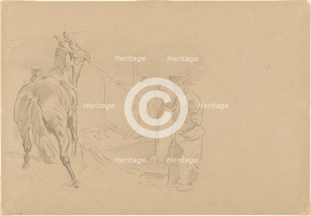 Man Pulling a Horse into a Stall, 1918. Creator: John Singer Sargent.